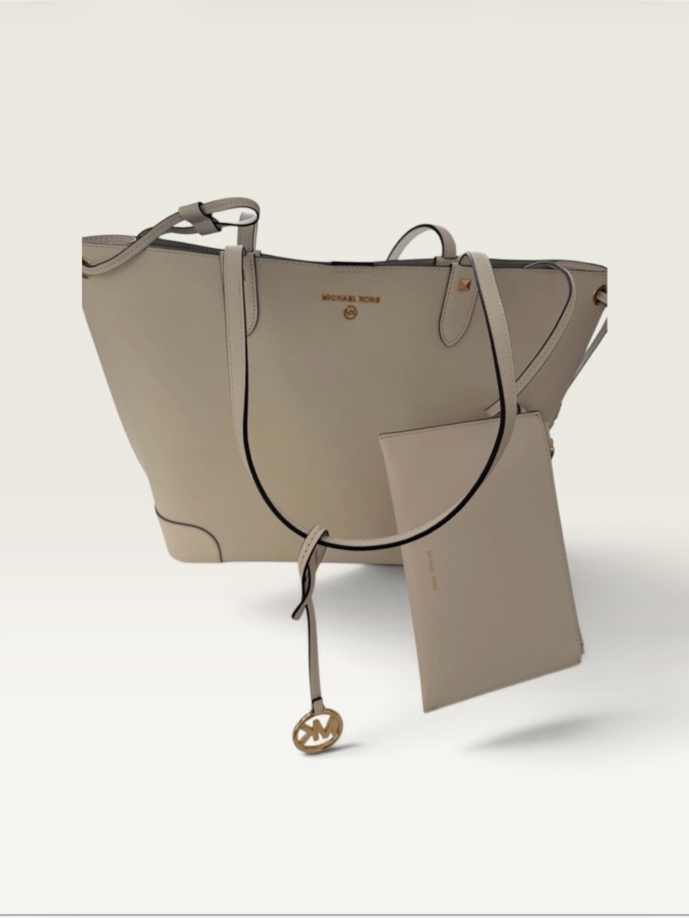 Michael Kors White Tote with Gold Charm